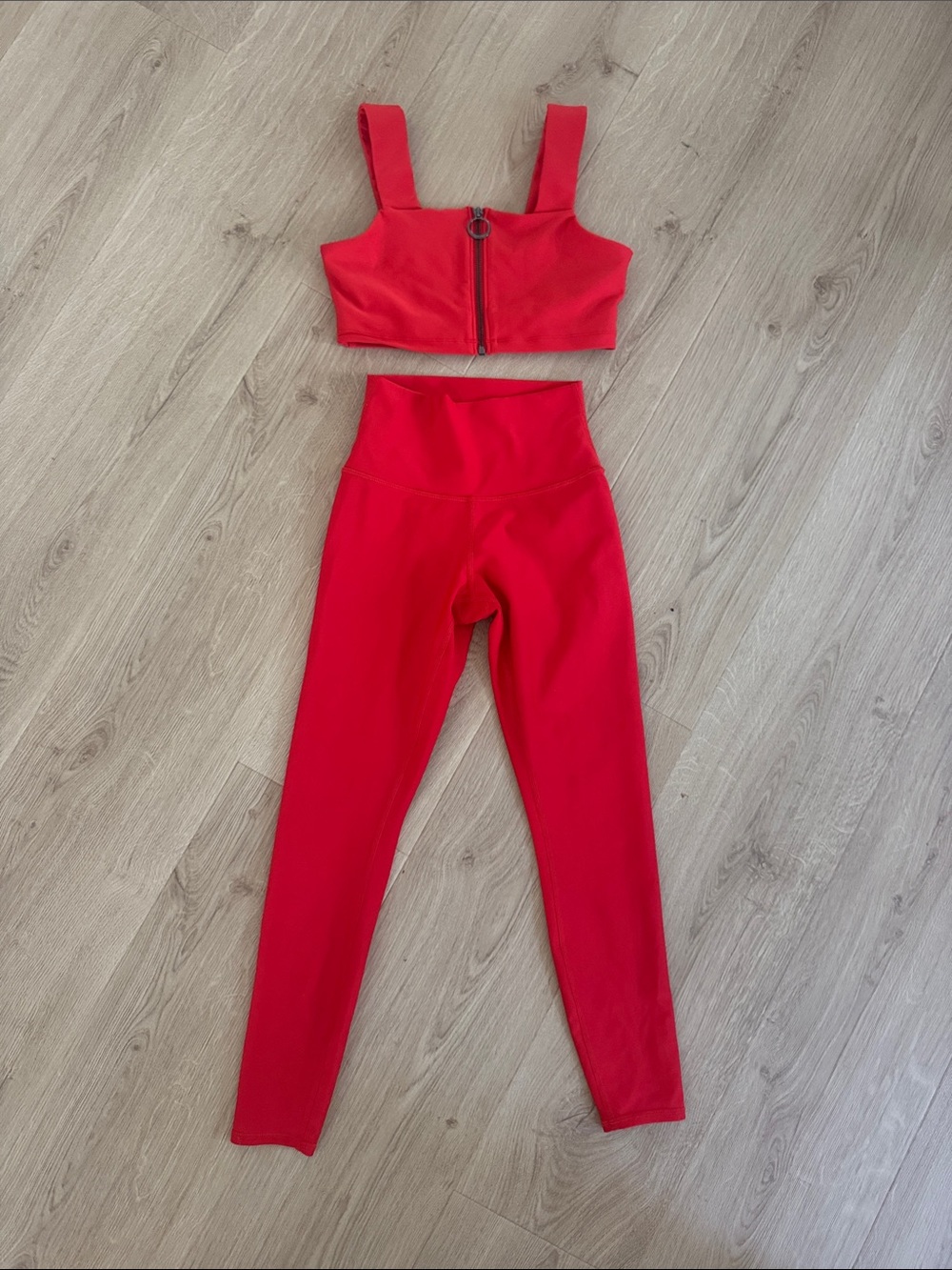 ALO Yoga Red Zip-Front Crop Top & High-Waist Leggings Set